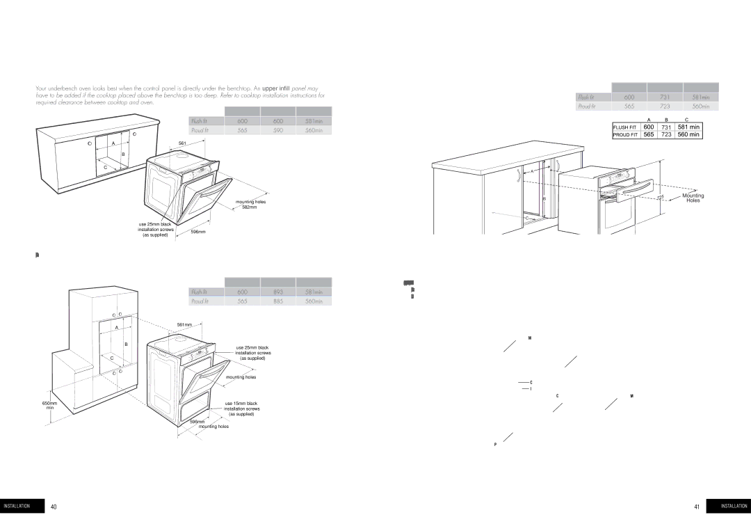 Thermador POR667, PDR790, PGR657, PDR794, PGR659, PORS668L/R Separate Grill Underbench Ovens, Recommended Cabinet Design 