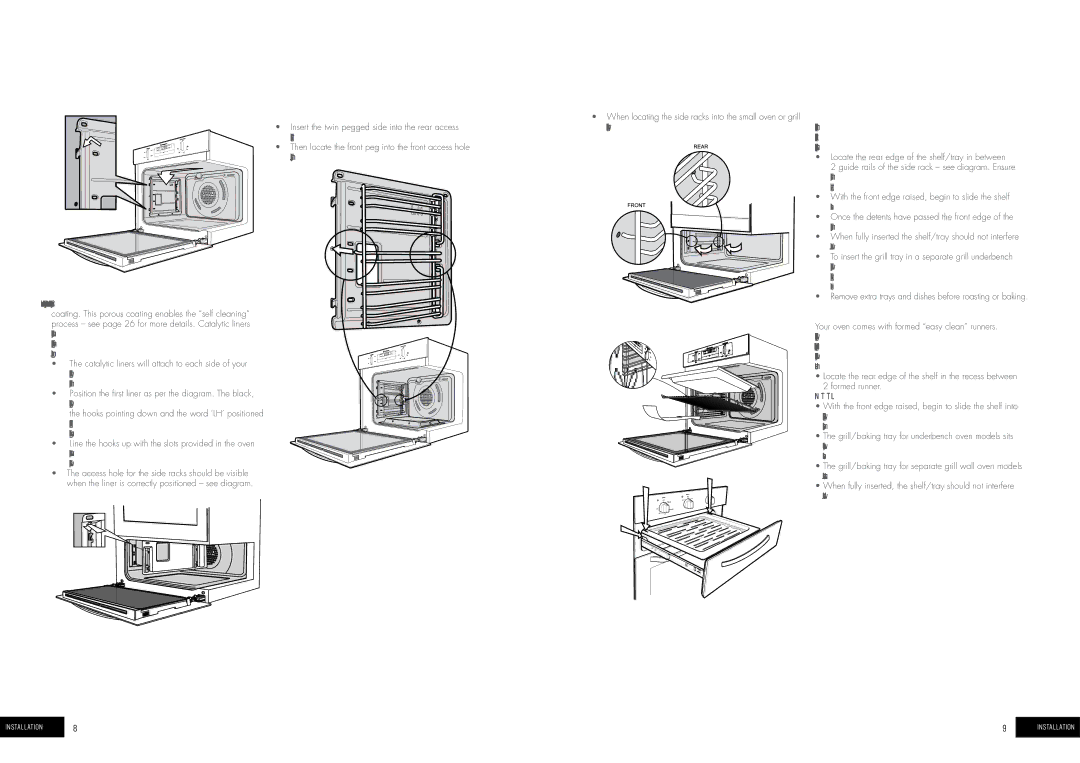 Thermador PORS663L/R, PDR790, PGR657 Installing Your Oven Accessories, Side racks, Shelves and trays excluding POR881 