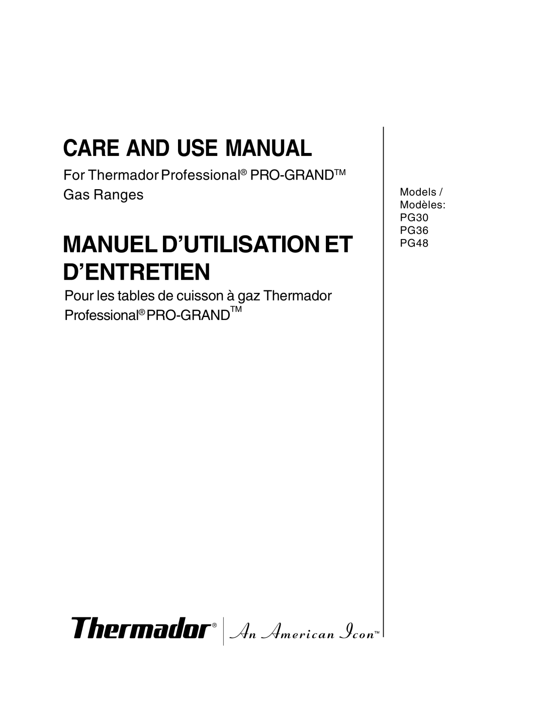 Thermador PG48, PRO-GRAND, PG36, PG30 installation instructions Installation Instructions 