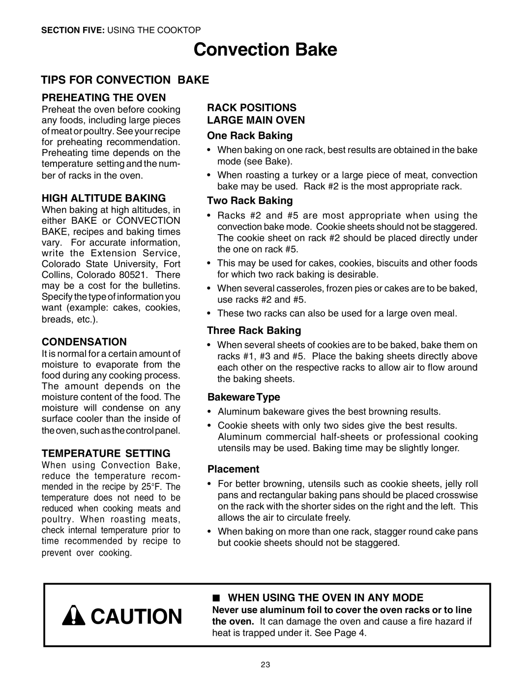 Thermador PG30 manuel dutilisation Tips for Convection Bake 