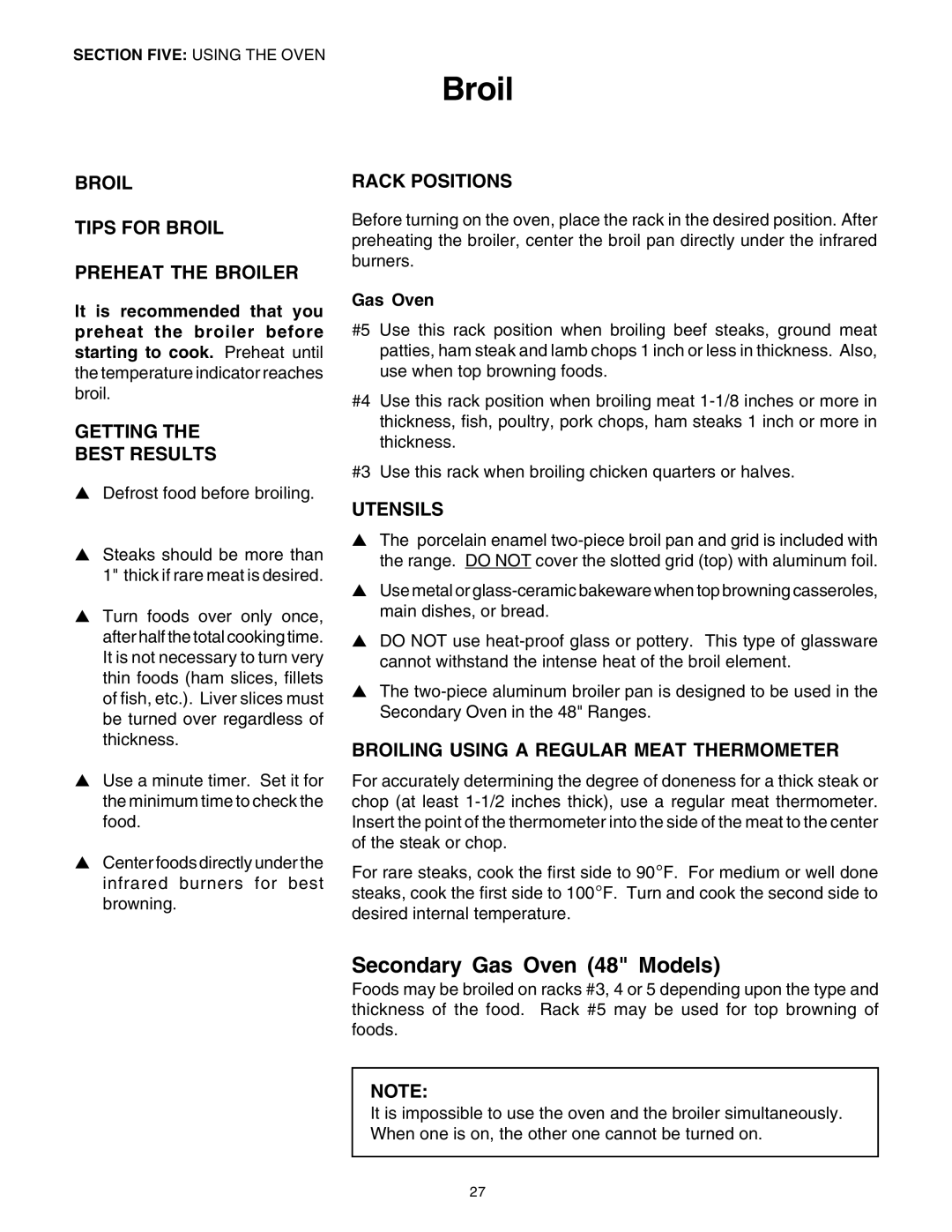 Thermador PG30 manuel dutilisation Broil, Secondary Gas Oven 48 Models 