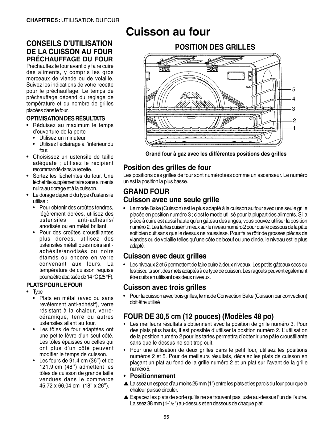 Thermador PG30 manuel dutilisation Cuisson au four, Position DES Grilles, Grand Four 