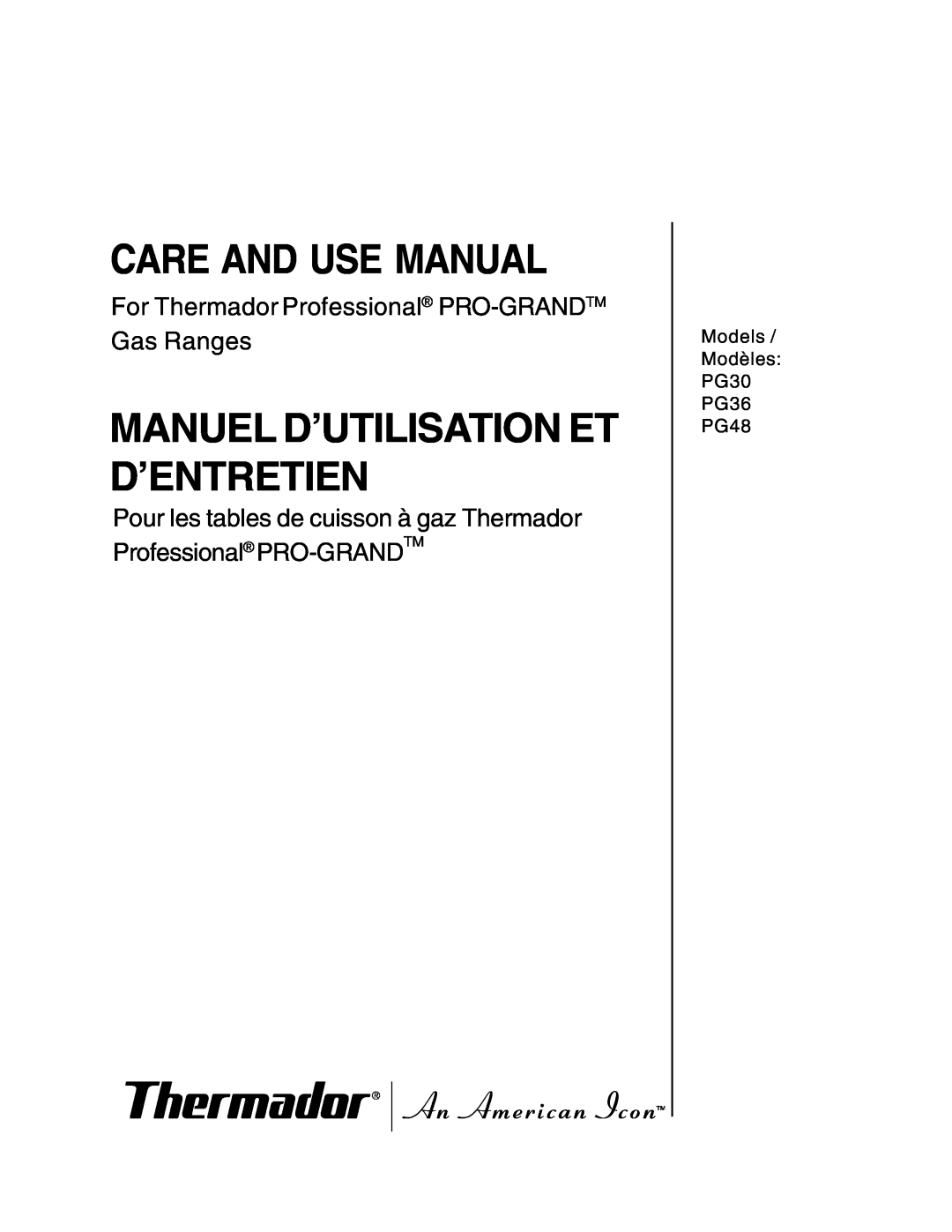 Thermador PG30 manuel dutilisation Care And Use Manual, Manuel D’Utilisation Et D’Entretien 