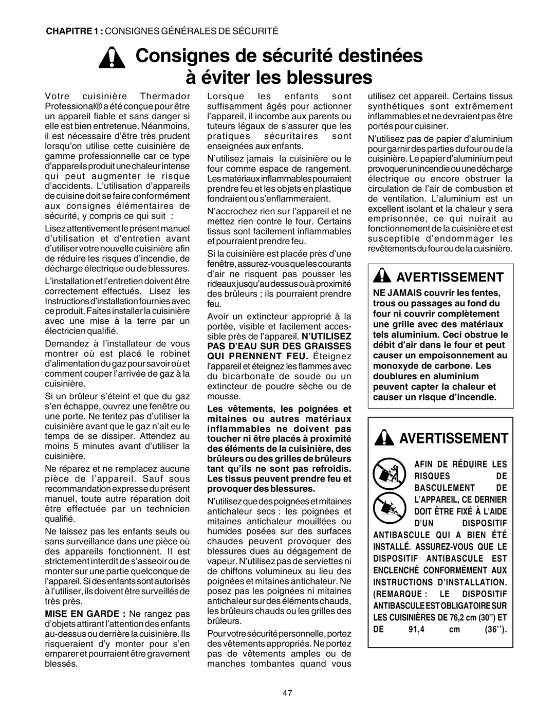 Thermador PG30 manuel dutilisation Avertissement 