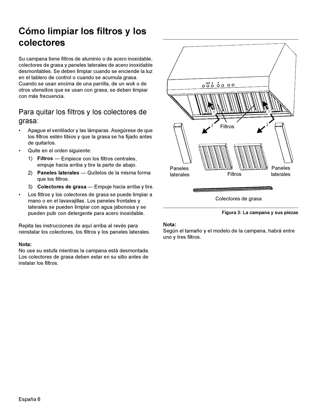 Thermador PH54, PH48, PH42 Cómo limpiar los filtros y los colectores, Para quitar los filtros y los colectores de grasa 