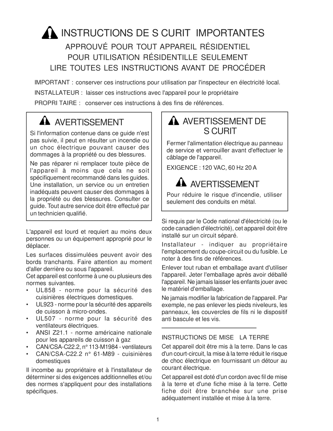 Thermador PH36, PH54, PH48, PH42, PH30 installation instructions Instructions DE Sécurité Importantes 