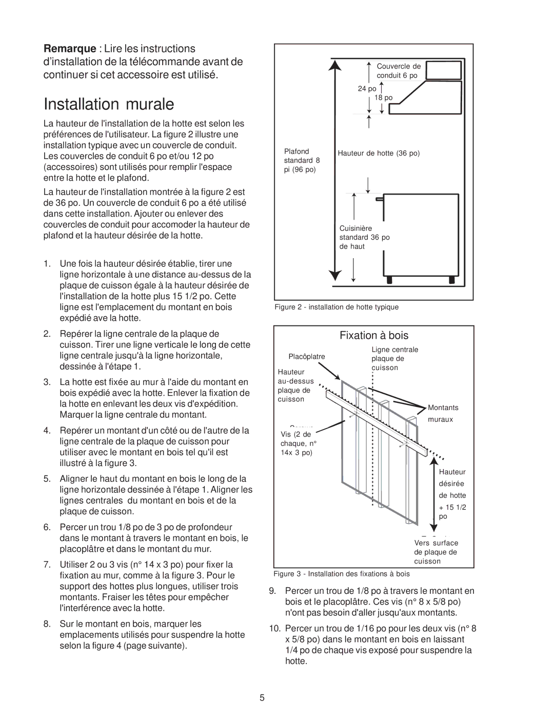 Thermador PH42, PH54, PH48, PH36, PH30 installation instructions Installation murale, Fixation à bois 