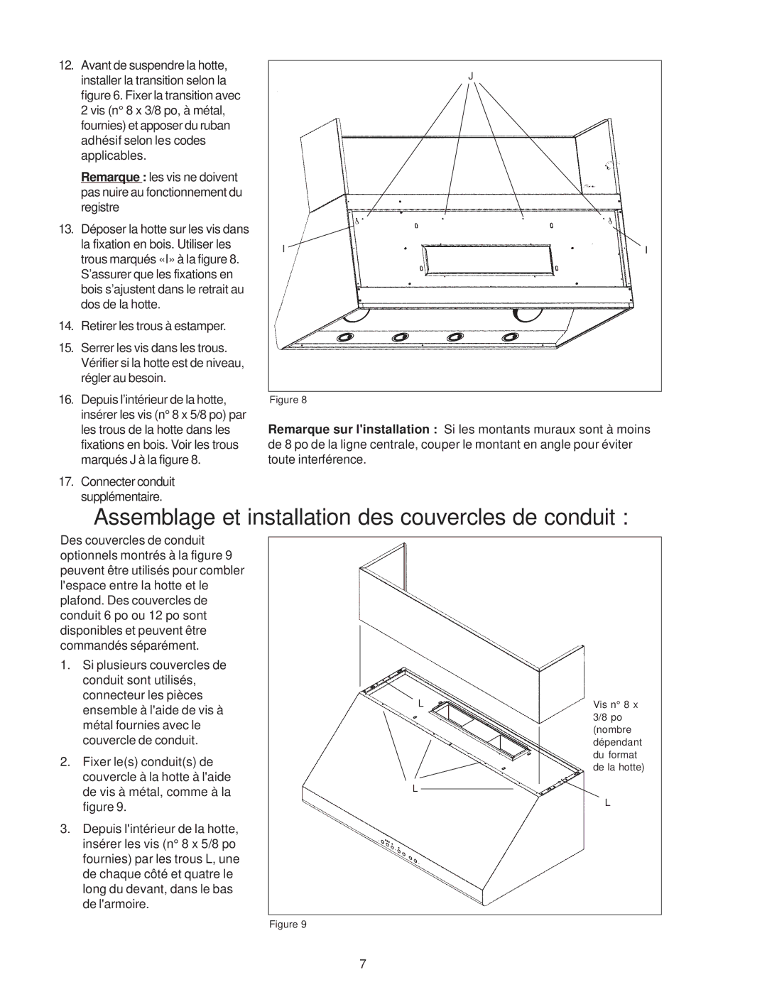 Thermador PH30, PH54, PH48, PH42, PH36 installation instructions Assemblage et installation des couvercles de conduit 