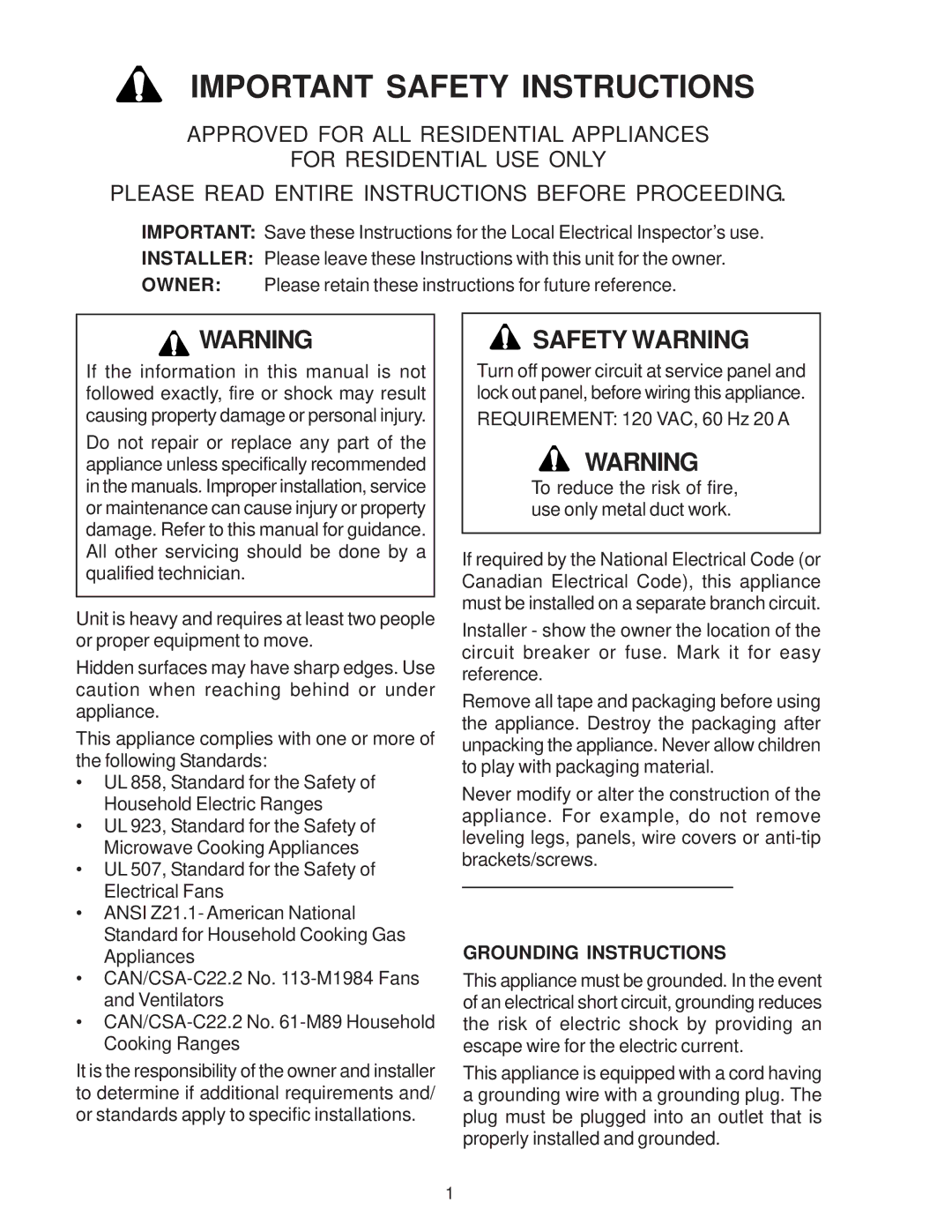 Thermador PH42, PH54, PH48, PH36, PH30 installation instructions Important Safety Instructions 