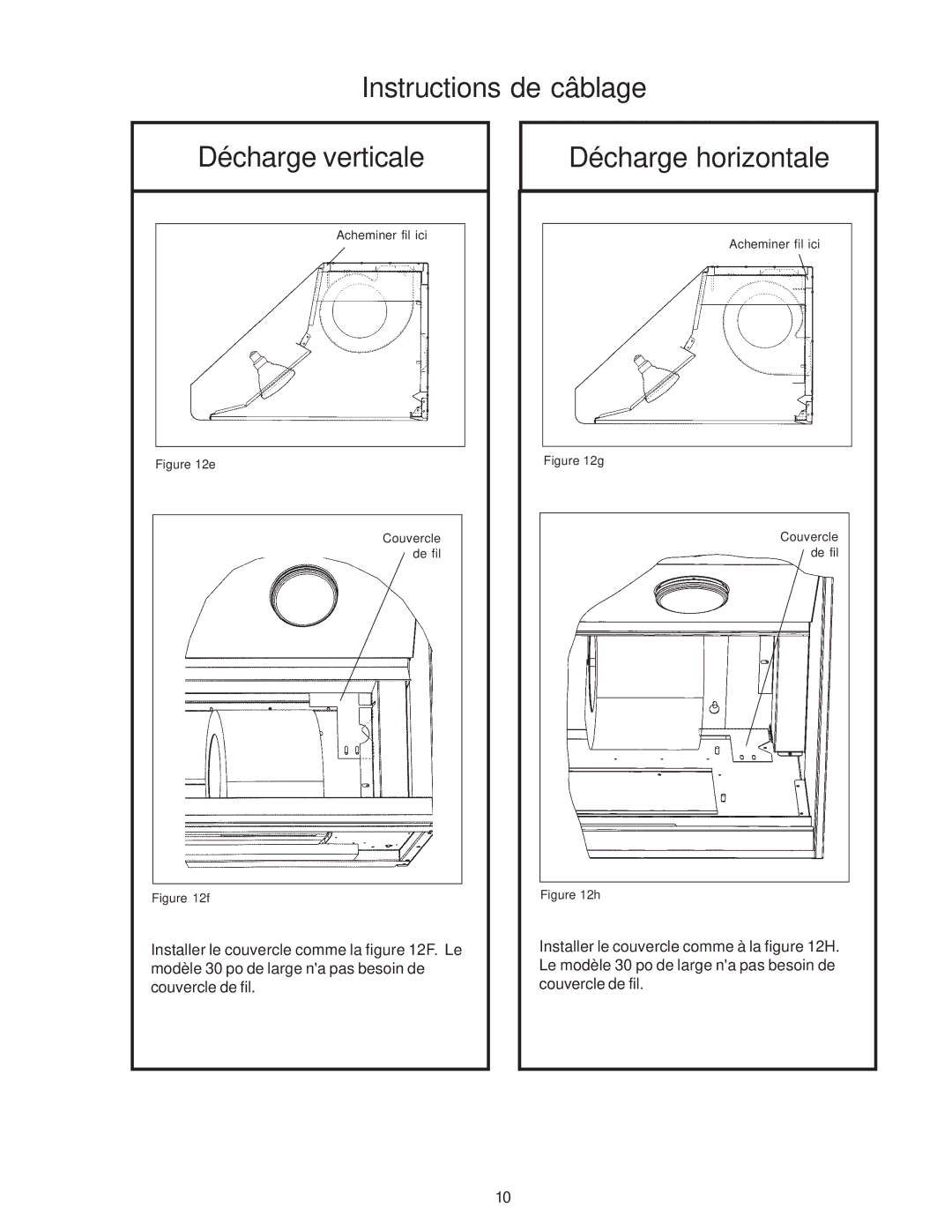 Thermador PH42, PH54, PH48, PH36, PH30 installation instructions Acheminer fil ici Couvercle de fil De fil 