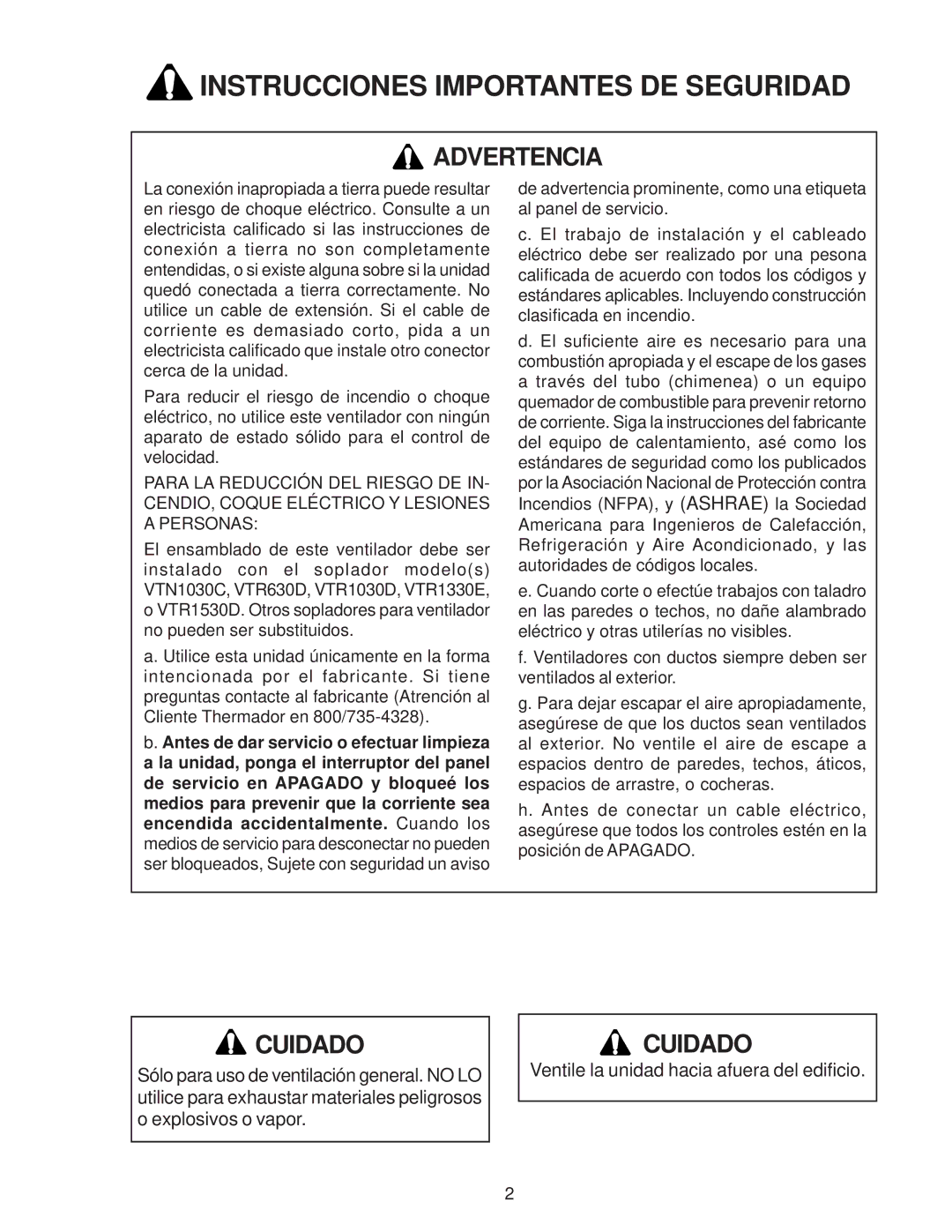 Thermador PH54, PH48, PH42, PH36, PH30 installation instructions Cuidado, Ventile la unidad hacia afuera del edificio 