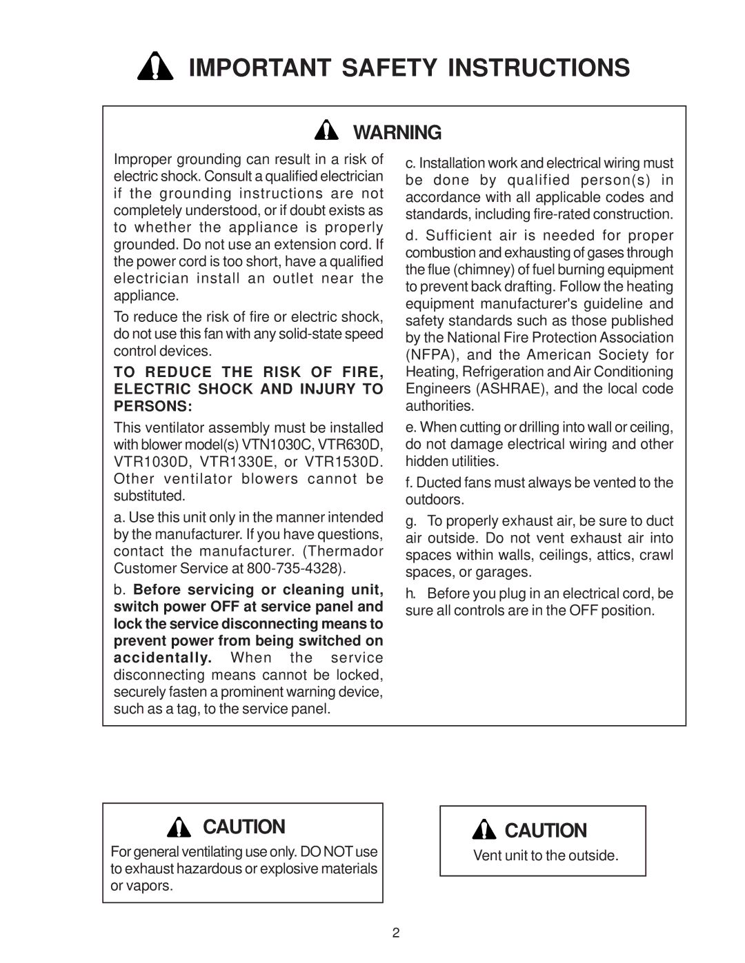 Thermador PH36, PH54, PH48, PH42, PH30 installation instructions Important Safety Instructions 