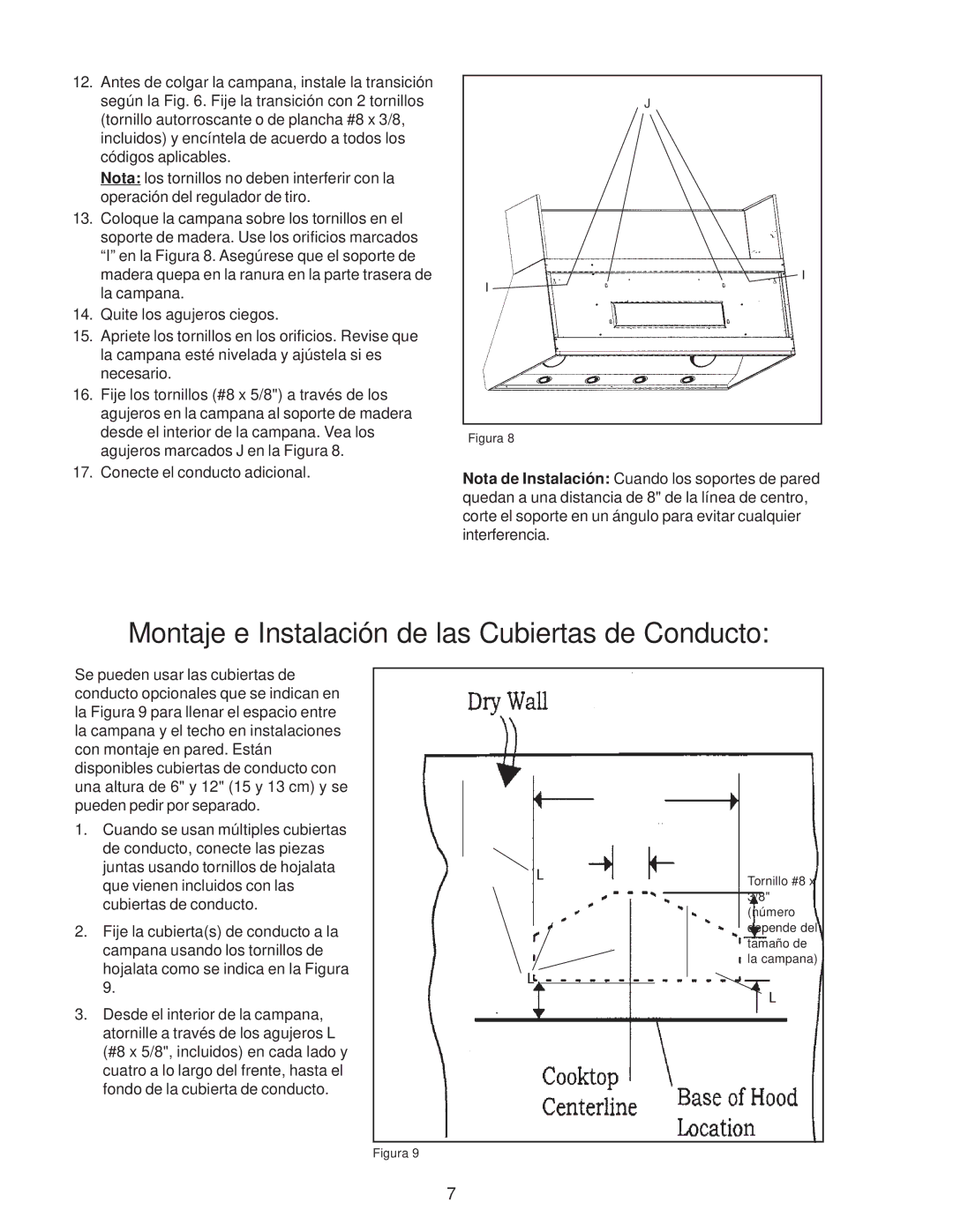 Thermador PH54, PH48, PH42, PH36, PH30 installation instructions Montaje e Instalación de las Cubiertas de Conducto 