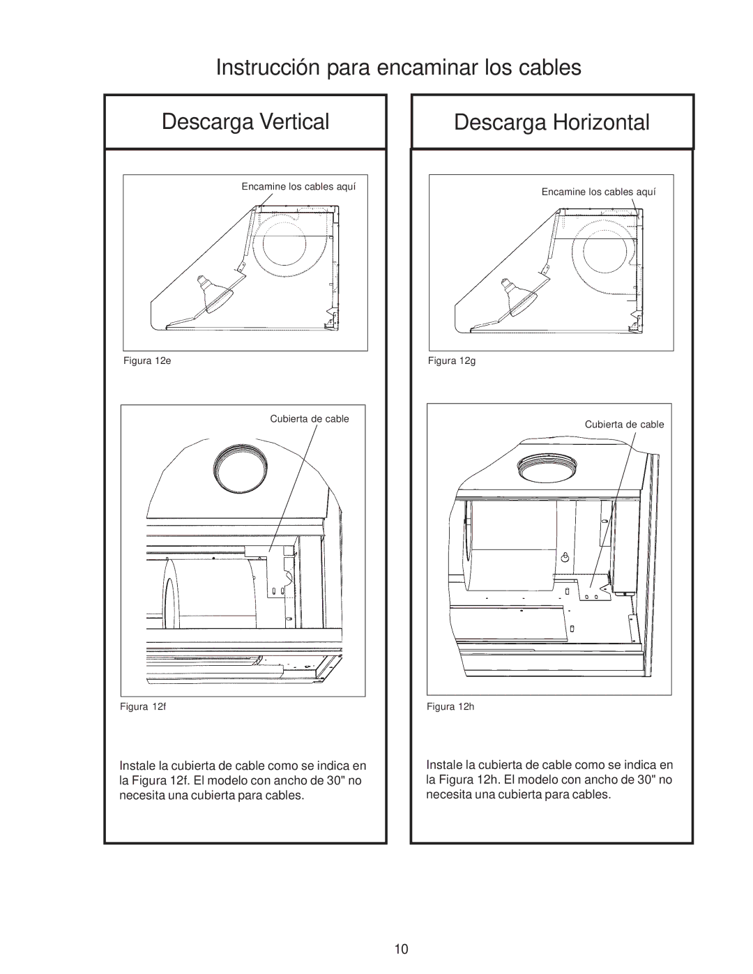 Thermador PH36, PH54, PH48, PH42, PH30 installation instructions Figura 12e Cubierta de cable 