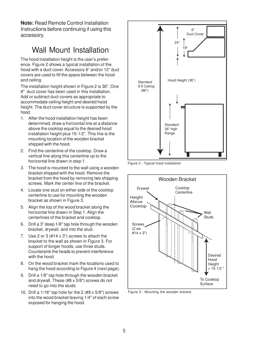 Thermador PH48, PH54, PH42, PH36, PH30 installation instructions Wall Mount Installation, Wooden Bracket 