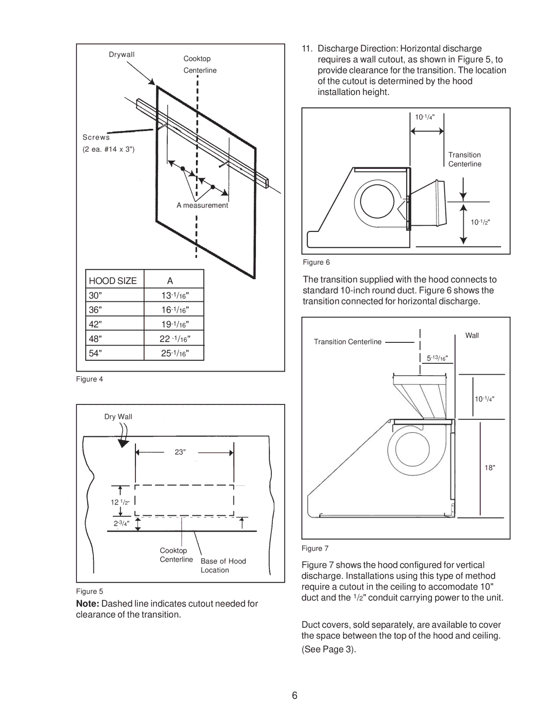 Thermador PH42, PH54, PH48, PH36, PH30 installation instructions Hood Size 