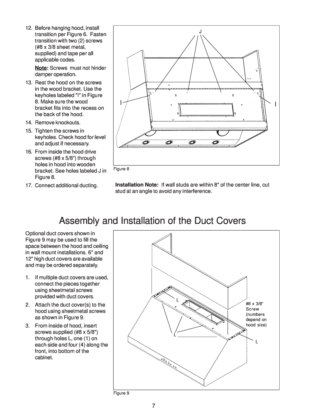 Thermador PH36, PH54, PH48, PH42, PH30 installation instructions Assembly and Installation of the Duct Covers 