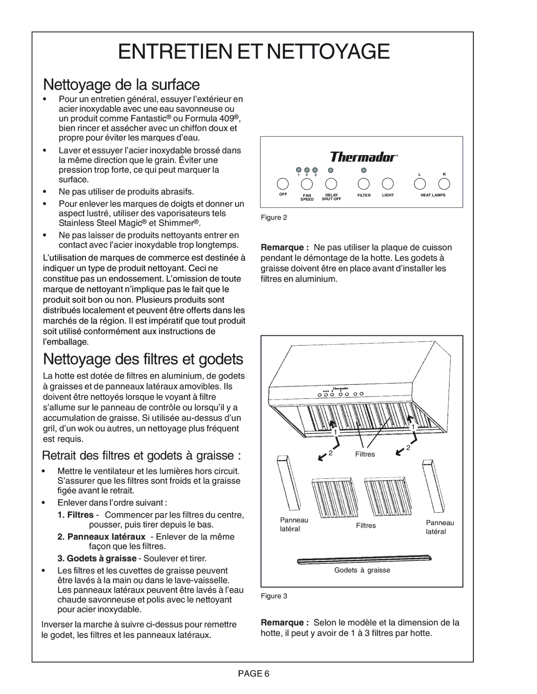 Thermador PH30CS, PH54CS, PH48CS, PH42CS Entretien ET Nettoyage, Nettoyage de la surface, Nettoyage des filtres et godets 