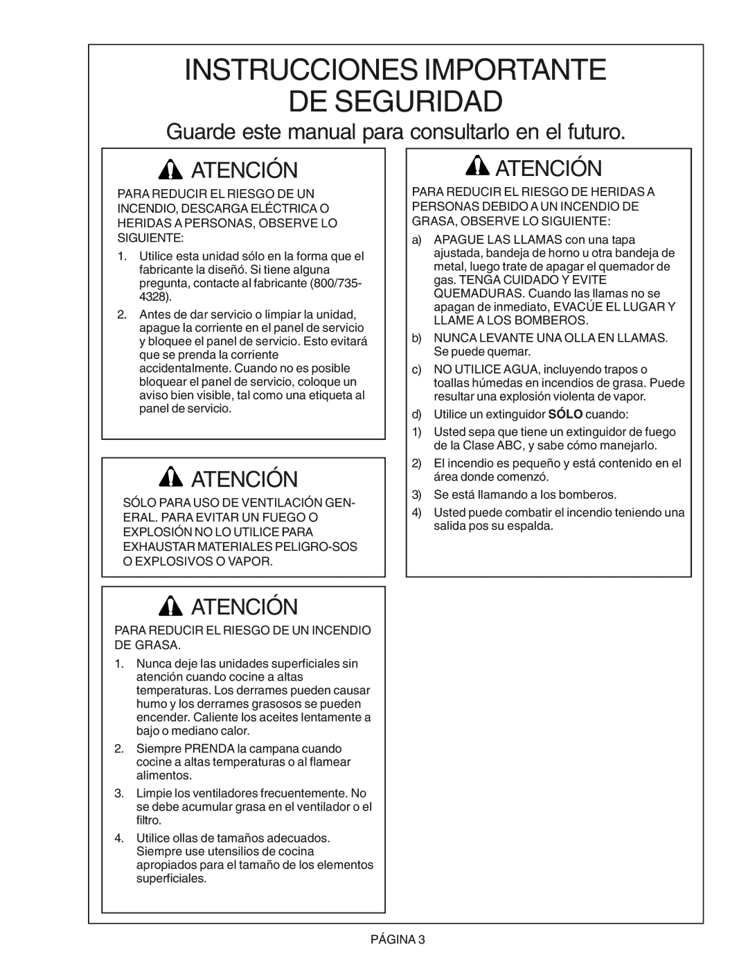 Thermador PH30CS, PH54CS Instrucciones Importante DE Seguridad, Guarde este manual para consultarlo en el futuro, Atención 