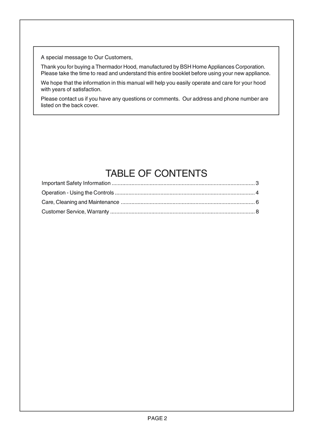 Thermador PH42CS, PH54CS, PH48CS, PH36CS, PH30CS manual Table of Contents 