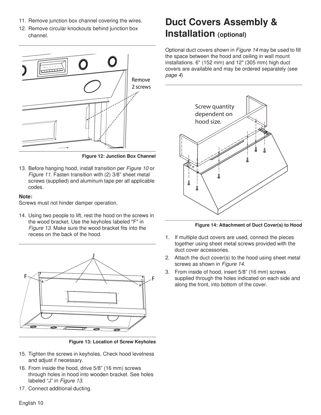 Thermador PH30HS, PH54GS, PH48HS, PH48GS Duct Covers Assembly & Installation optional, Screw quantity dependent on hood size 