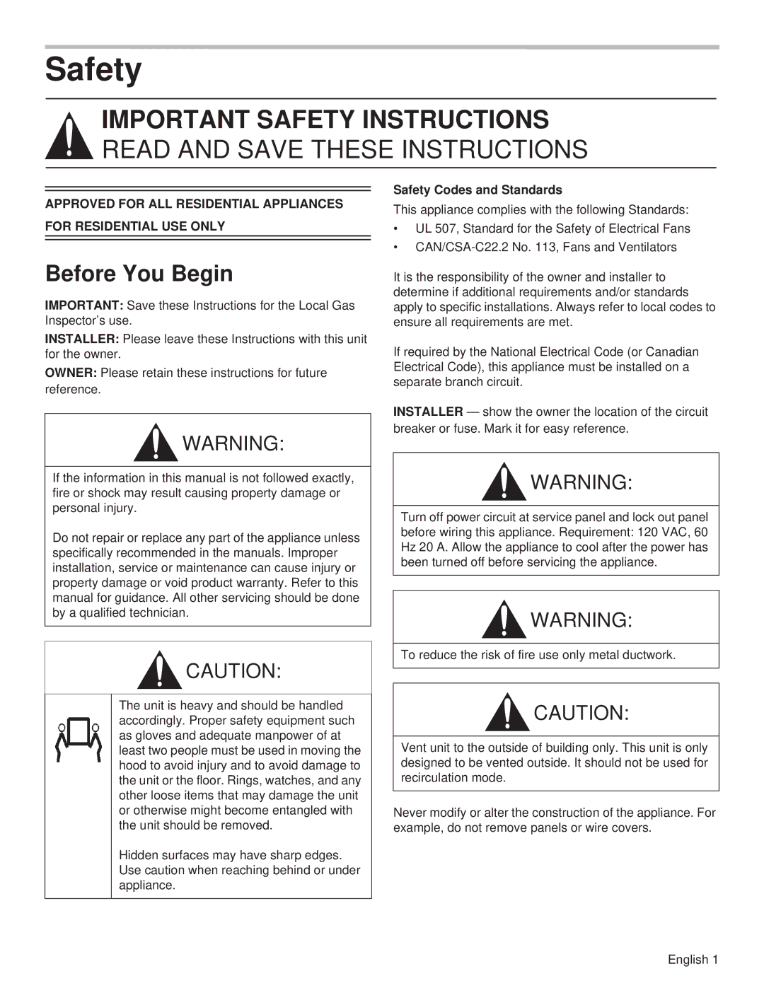 Thermador PH42GS, PH54GS, PH48HS, PH48GS, PH36HS, PH30HS, PH36GS Before You Begin, Safety Codes and Standards 