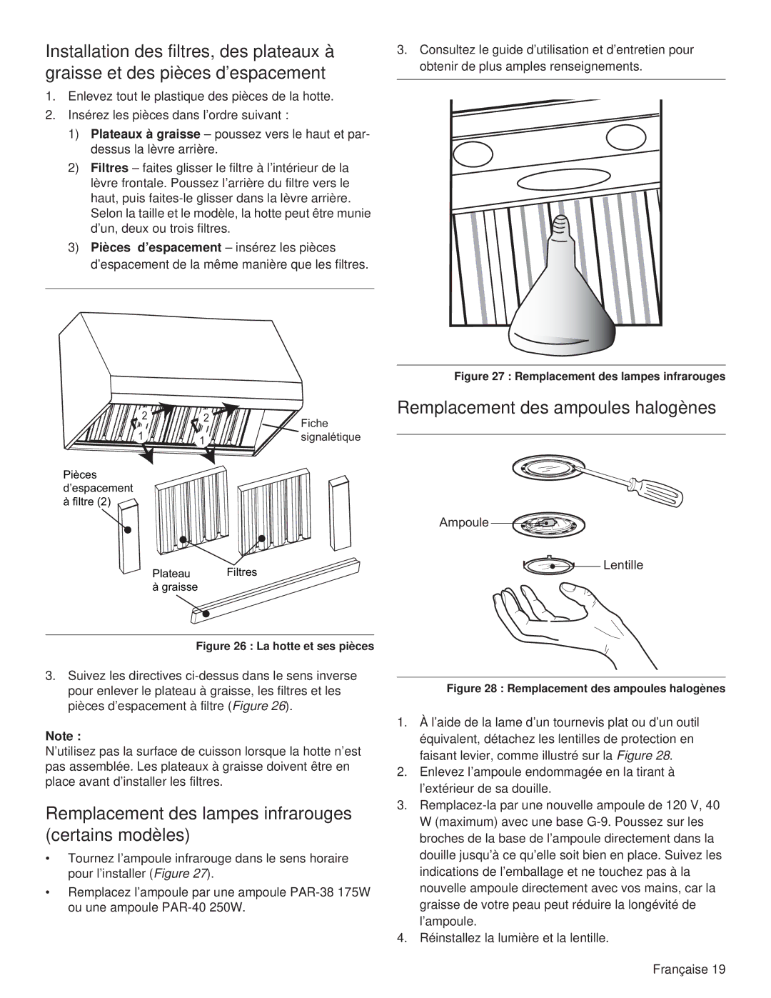 Thermador PH42GS, PH54GS, PH48HS Remplacement des ampoules halogènes, Remplacement des lampes infrarouges certains modèles 