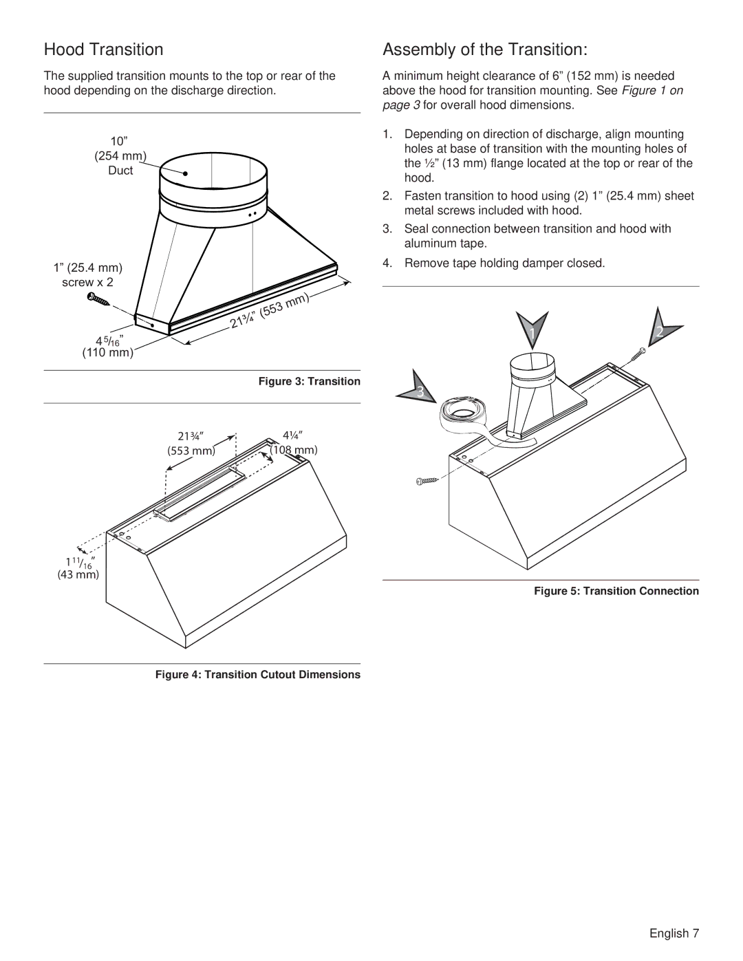 Thermador PH48GS, PH54GS, PH48HS, PH42GS, PH36HS, PH30HS, PH36GS installation manual Hood Transition, Assembly of the Transition 