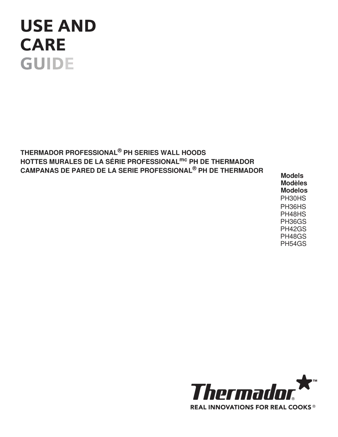 Thermador PH48GS, PH54GS, PH48HS, PH42GS, PH36HS, PH30HS, PH36GS manual Thermador Professional PH Series Wall Hoods 