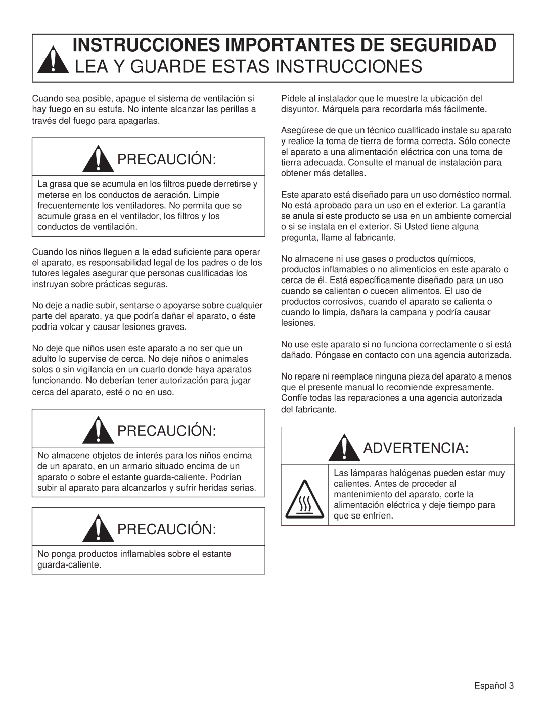 Thermador PH48GS, PH54GS, PH48HS, PH42GS, PH36HS, PH30HS, PH36GS manual Precaución 