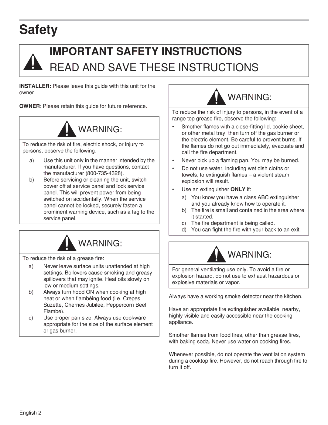 Thermador PH54GS, PH48HS, PH48GS, PH42GS, PH36HS, PH30HS, PH36GS manual Important Safety Instructions 