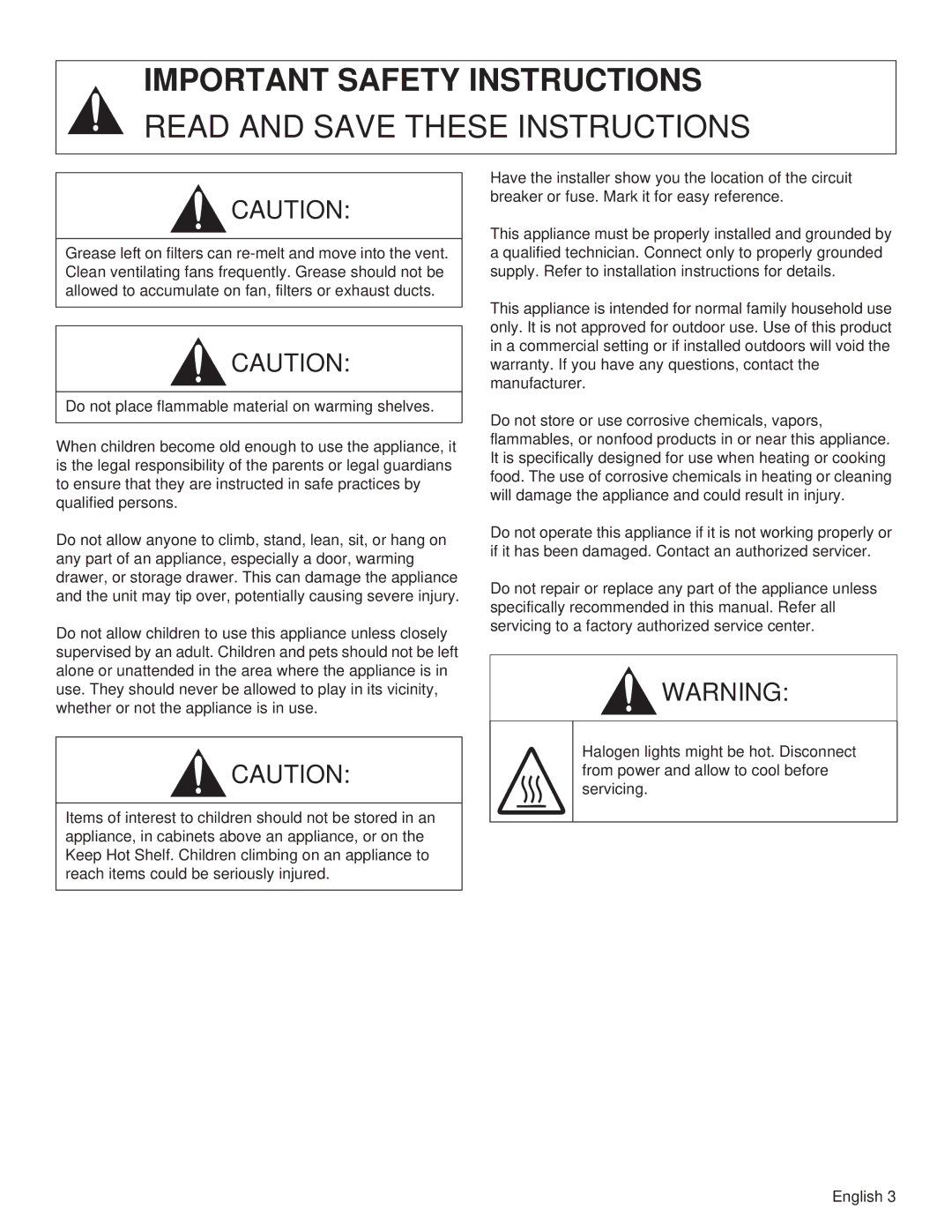 Thermador PH48HS, PH54GS, PH48GS, PH42GS, PH36HS, PH30HS, PH36GS manual Important Safety Instructions 