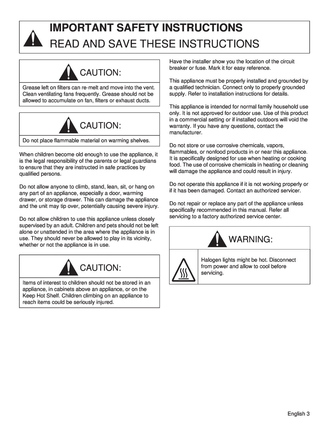 Thermador PH48HS, PH54GS, PH48GS, PH42GS, PH36HS, PH30HS manual Important Safety Instructions, Read And Save These Instructions 
