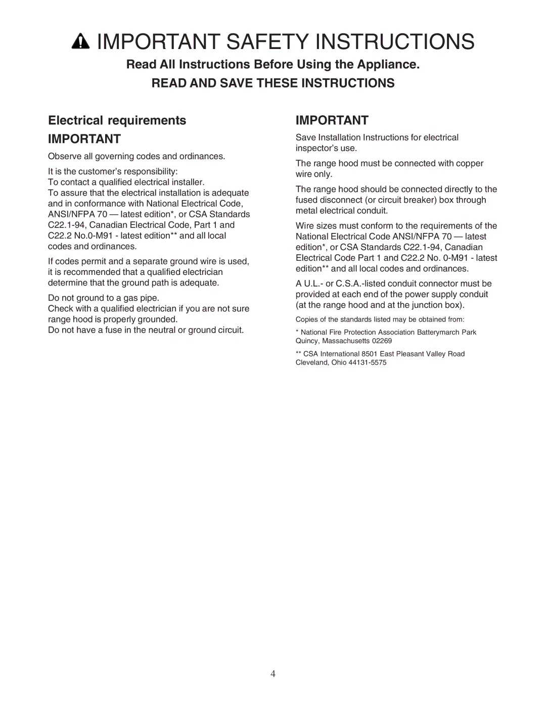 Thermador PHH30DS, PHH36DS manual Electrical requirements 