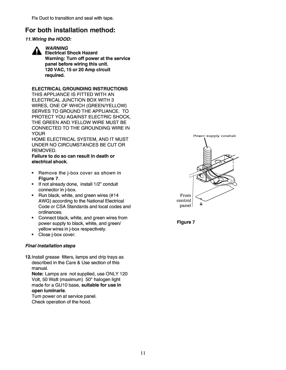 Thermador PHH36DS, PHH30DS manual For both installation method, Wiring the HOOD, Final installation steps 