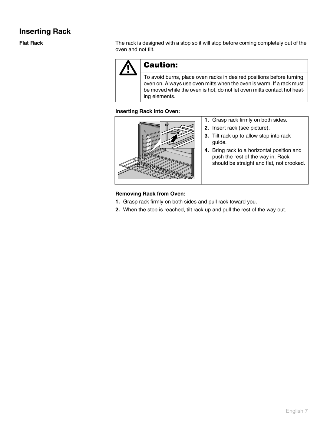 Thermador POD 302 manual Inserting Rack into Oven, Removing Rack from Oven 