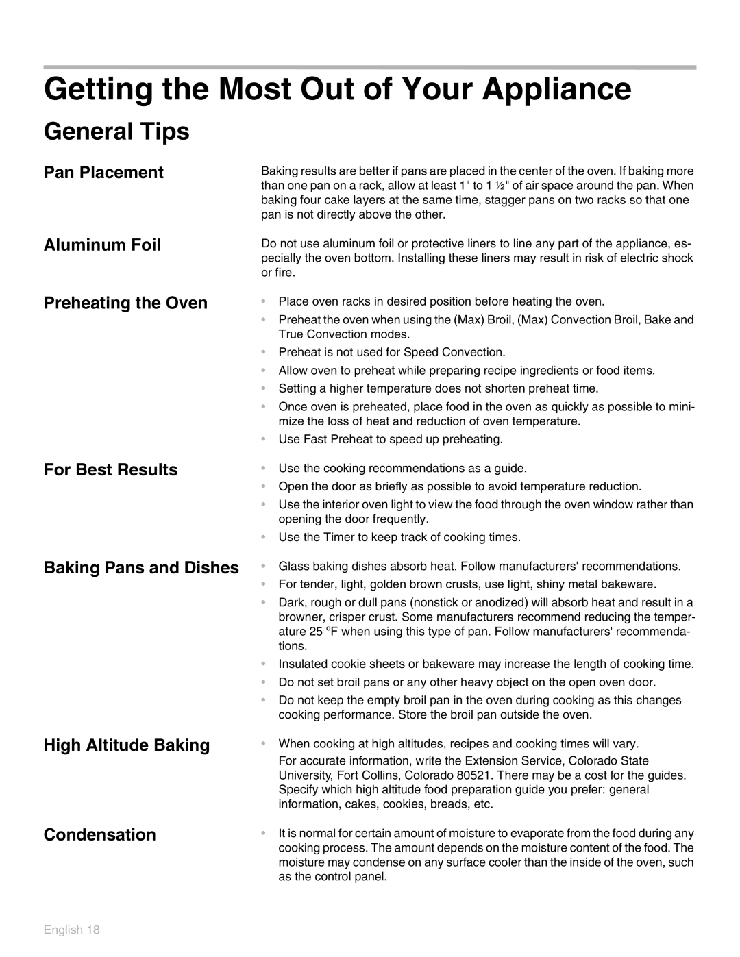 Thermador POD 302 manual Getting the Most Out of Your Appliance, General Tips 