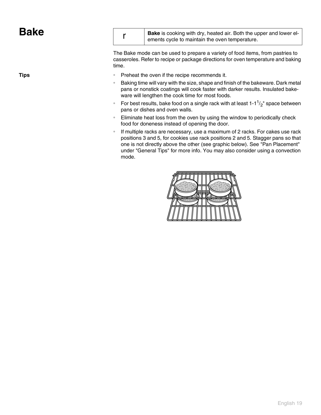 Thermador POD 302 manual Bake, Tips 