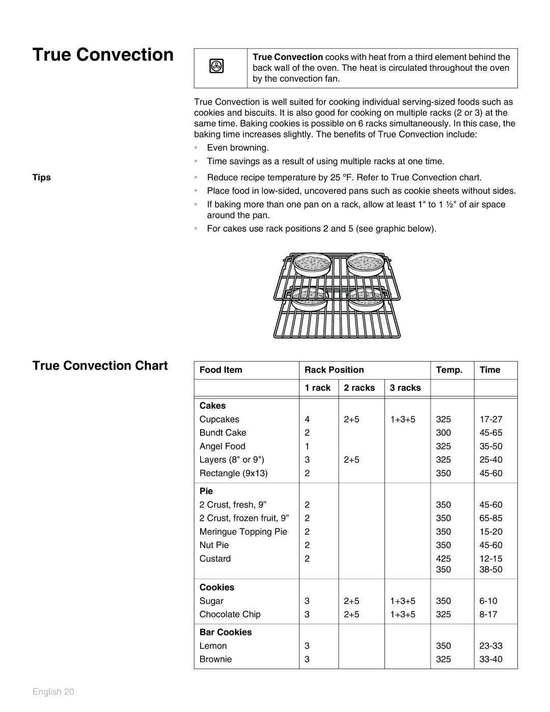 Thermador POD 302 manual True Convection Chart 