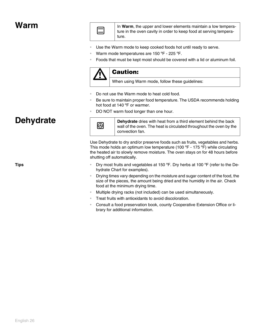 Thermador POD 302 manual Warm Dehydrate 