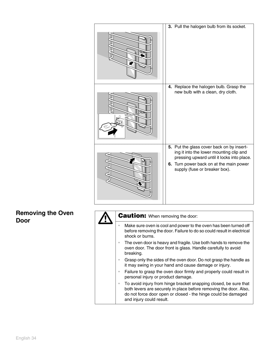 Thermador POD 302 manual Removing the Oven Door 