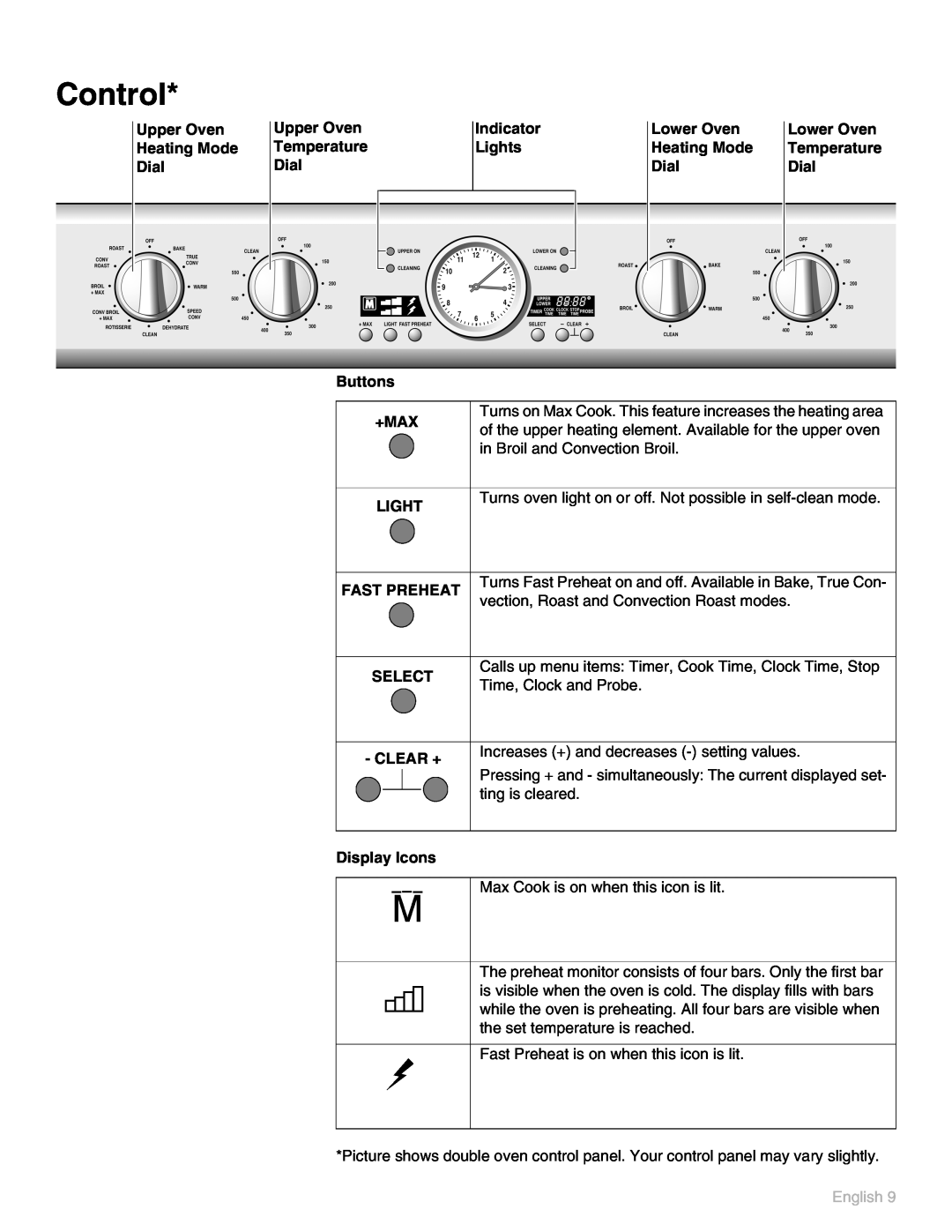 Thermador POD 302 manual Control, English 