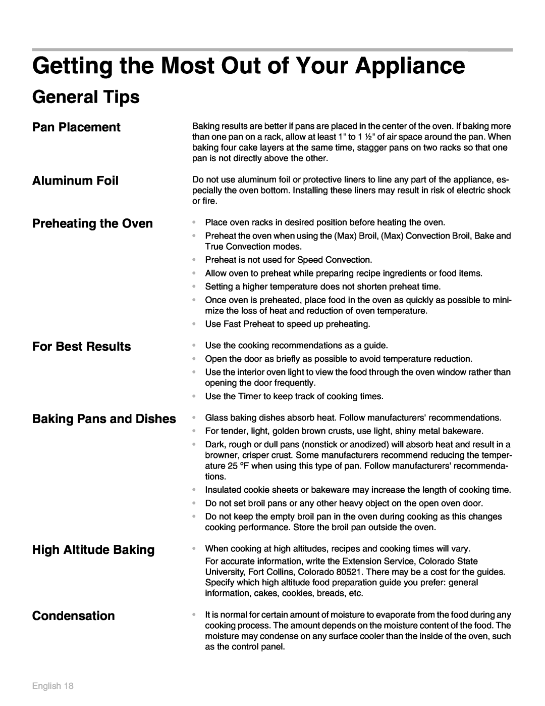 Thermador POD 302 manual Getting the Most Out of Your Appliance, General Tips, English 