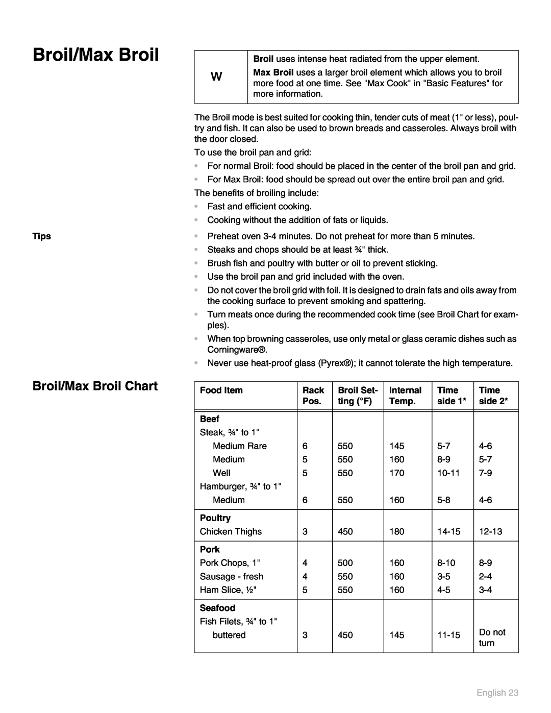 Thermador POD 302 manual Broil/Max Broil, English 
