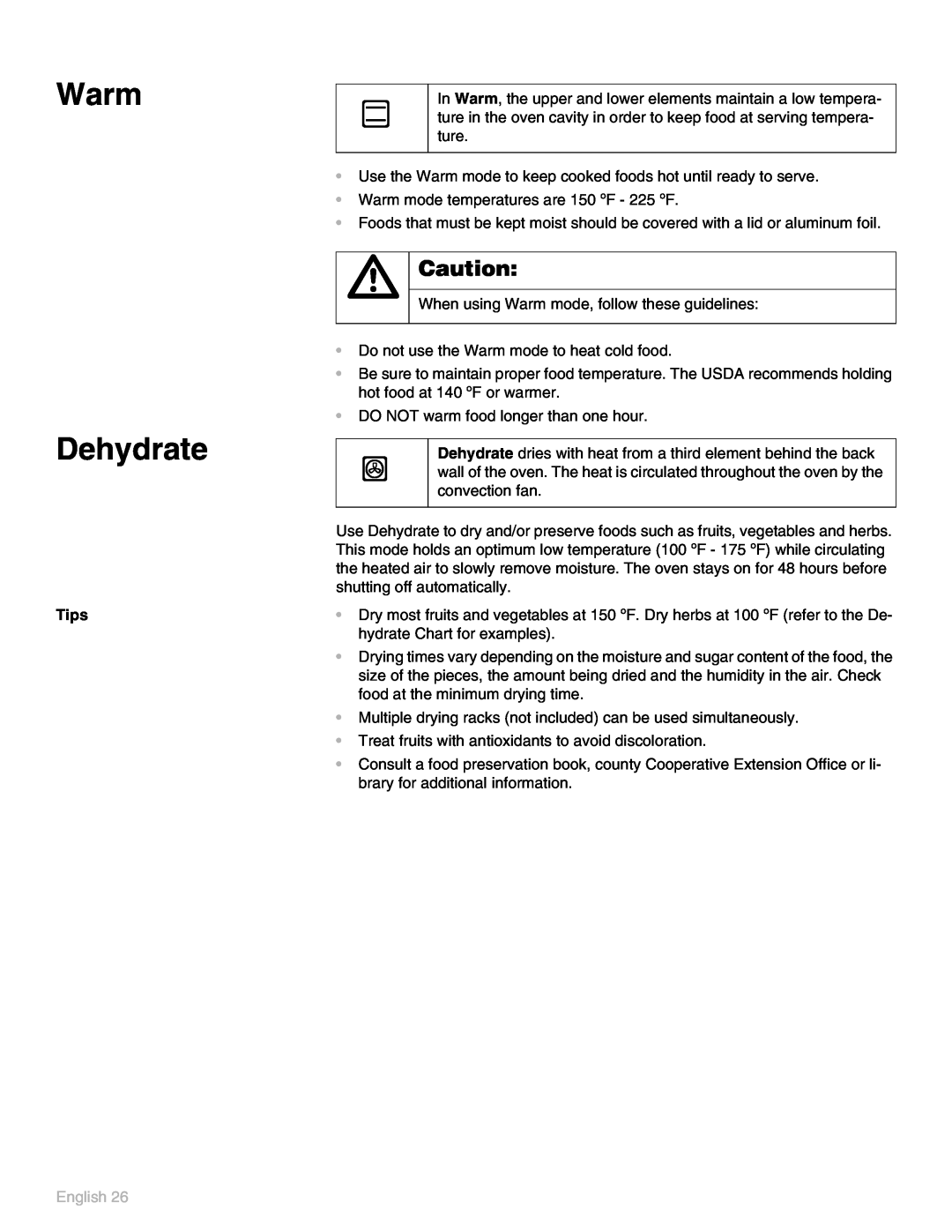 Thermador POD 302 manual Warm Dehydrate, English 