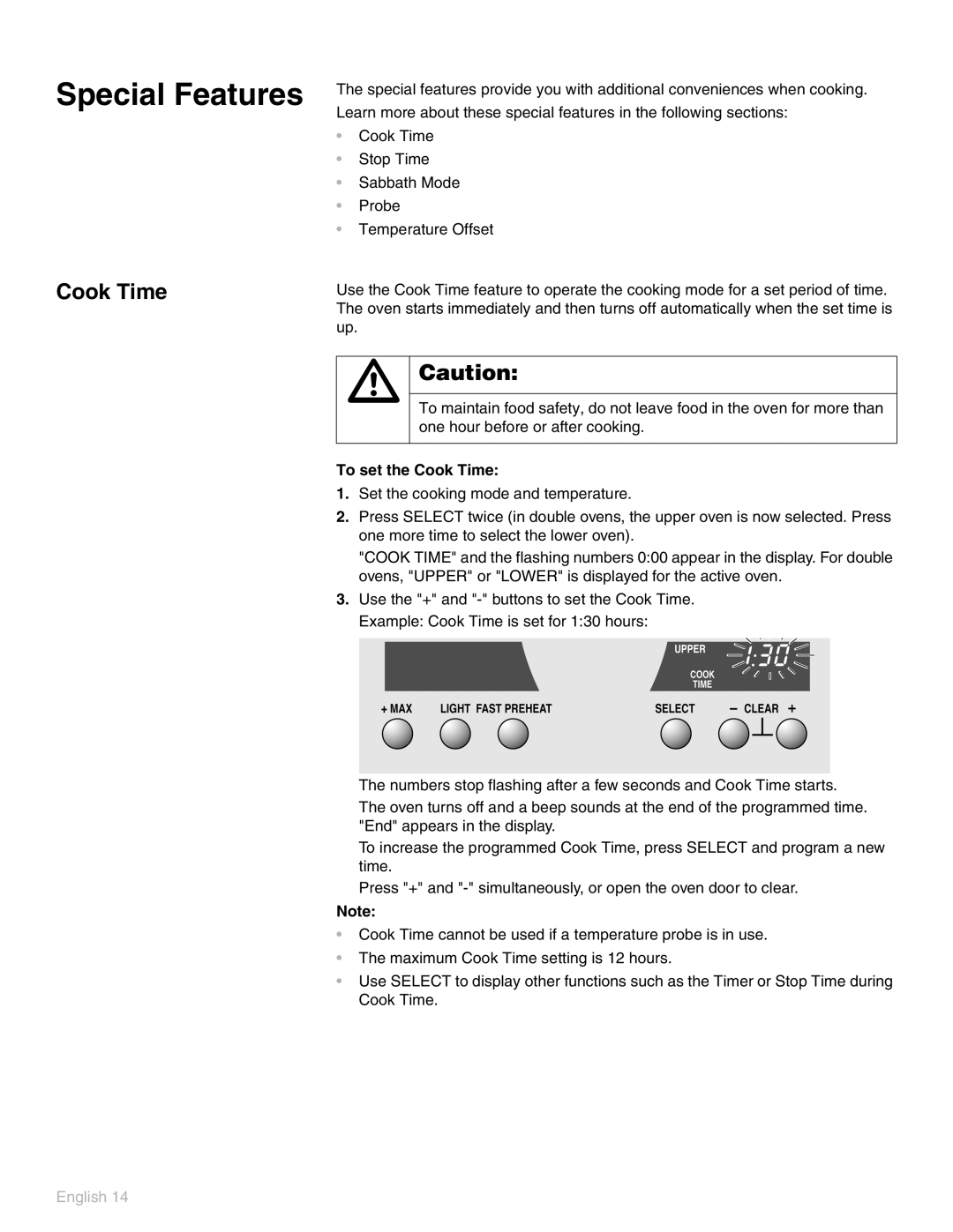 Thermador POD302 manual Special Features, To set the Cook Time 