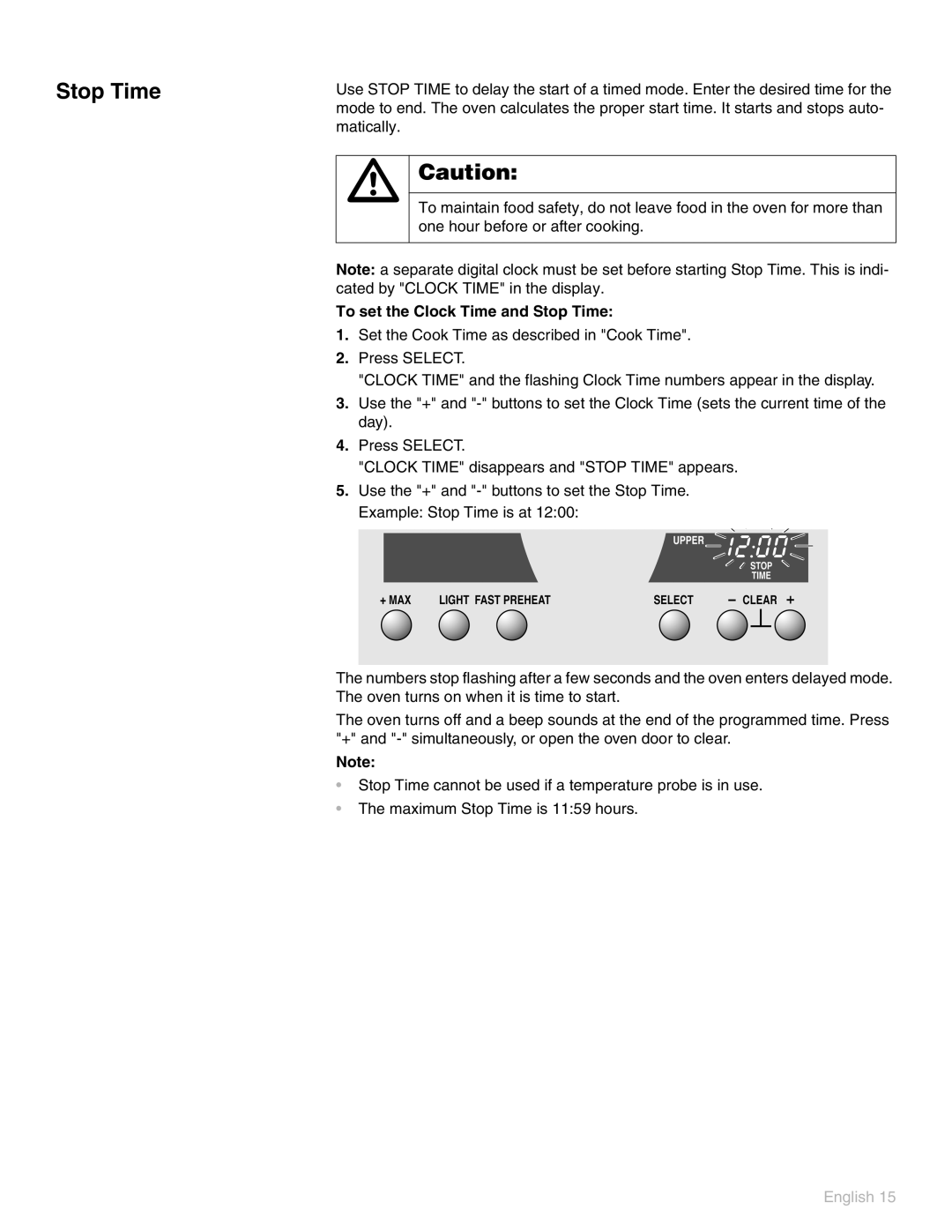 Thermador POD302 manual To set the Clock Time and Stop Time 