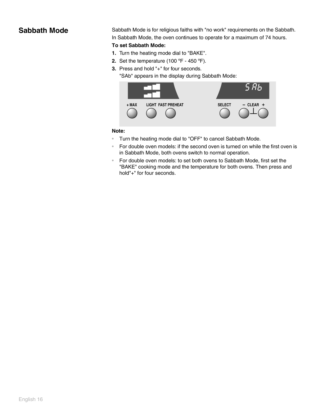 Thermador POD302 manual To set Sabbath Mode 