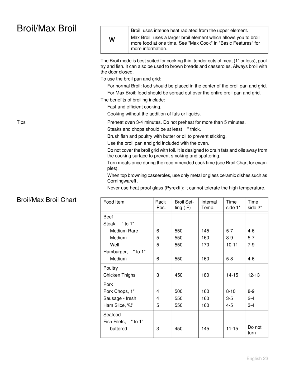 Thermador POD302 manual Broil/Max Broil Chart, Seafood 