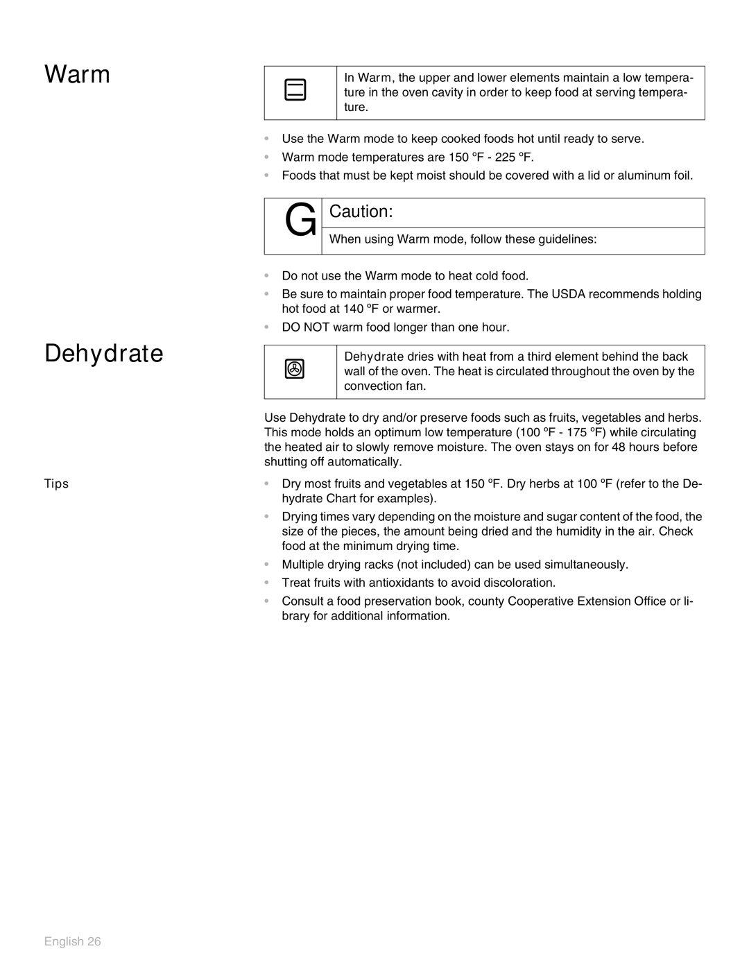 Thermador POD302 manual Warm Dehydrate 